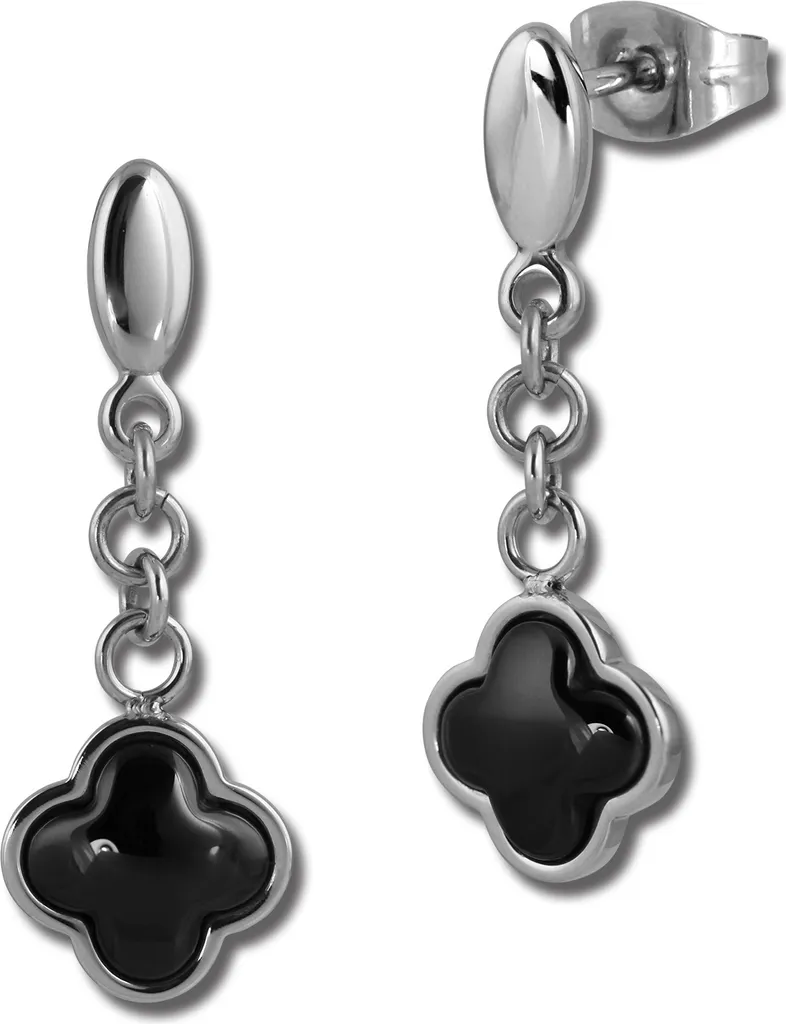 Gioielli per orecchie da donna Amello in acciaio inossidabile e ceramica color argento nero lucido ESOX38S