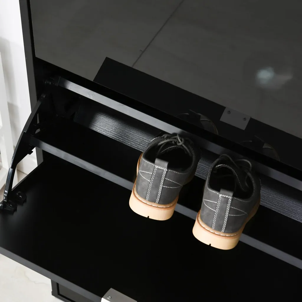 Armoire à chaussures noire 6 étagères structure inclinée 60x26x124 cm - 2