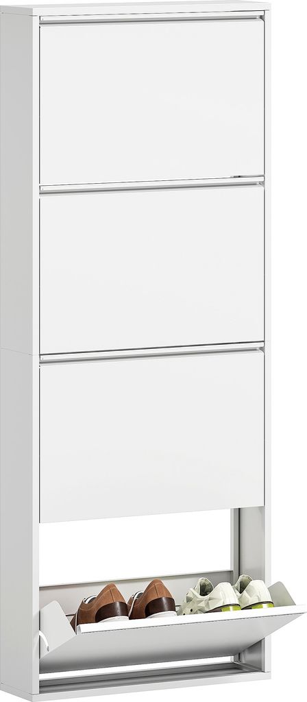 HOMCOM Schuhschrank Metall mit 4 Klappen Schuhkipper Schmal für 8 Paar Schuhe Schuhregal Schuhkommode Schuhablage Wandmontage für Eingangsbereich