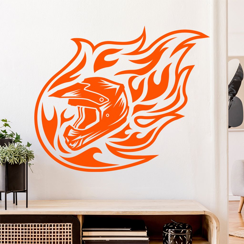 Motocross Helm Flammen Wandtattoo Wandaufkleber Wall Sticker - Dekoration, Küche, Wohnzimmer, Schlafzimmer, Badezimmer