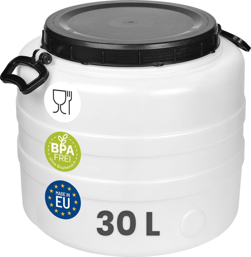Garronda 30L Weithalsfass Fasssilage Gepäcktonne Gärfass Gärbehälter Futtertonne (Weiß)