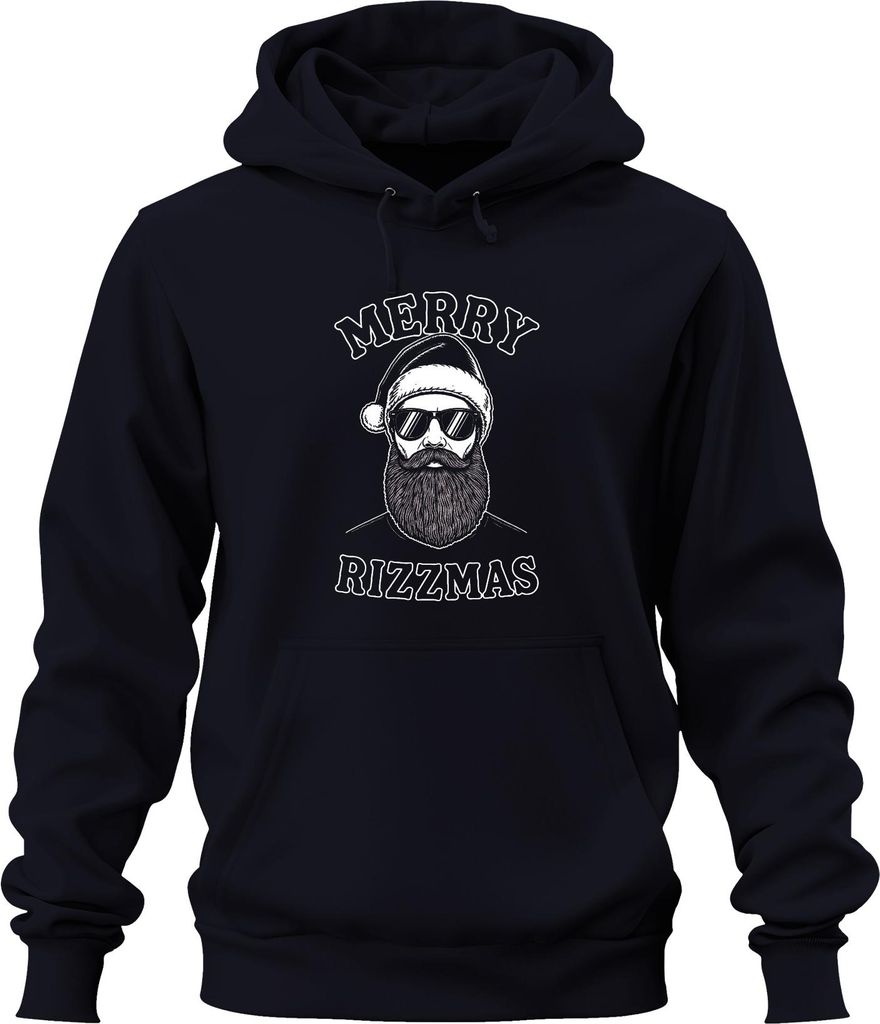 MERRY RIZZMAS Weihnachten Hipster Bärtiger Lustig Geschenkidee Uni Hoodie Kapuzenpullover, Navy, XXL