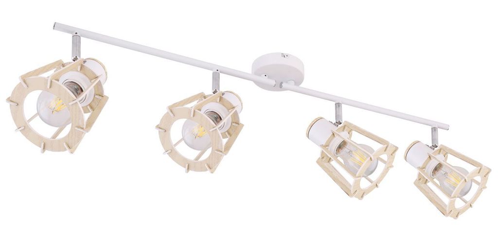 Globo Lighting Strahler Metall weiß, Holz naturfarben, weiß, beweglich, LxBxH: 800x170x185mm, exkl. 4x E27 40W 230V