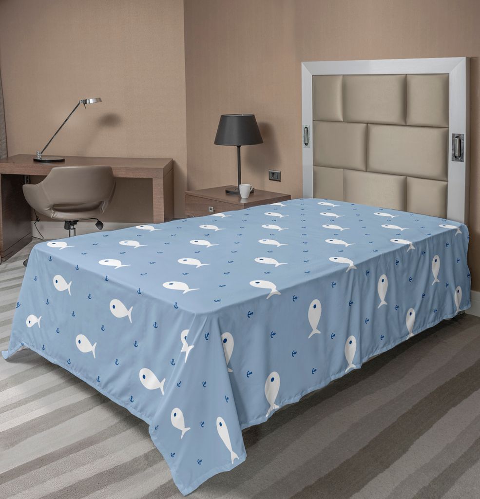ABAKUHAUS Nautisch Bettlaken, Unterwasser Aquatic Life Baby Fisch und kleine symmetrische Ankerfiguren Design, weiches bequemes oberes Bettlaken f...