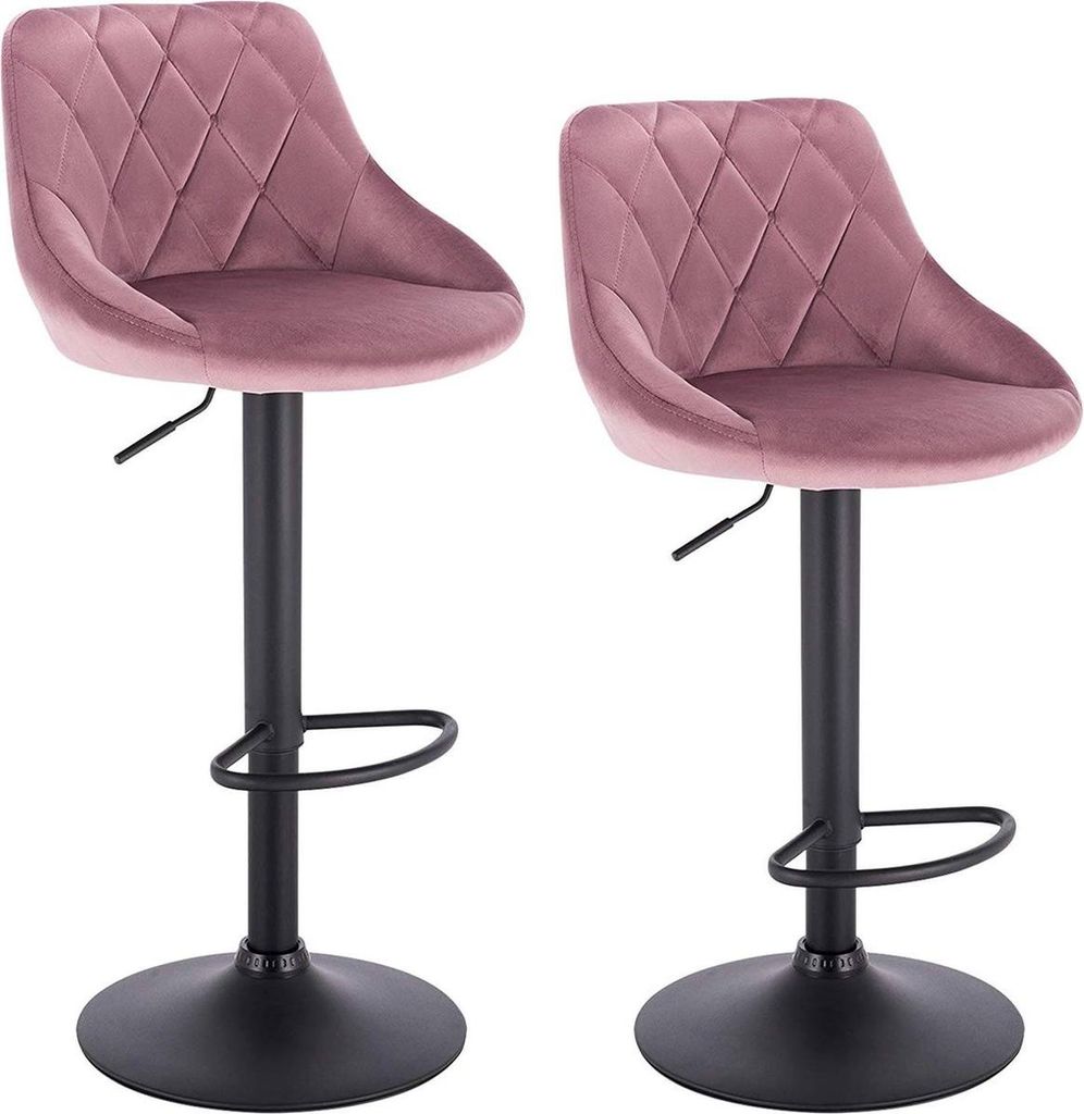 Designer Barhocker Berlo – Mit Rückenlehne – Samt – Ergonomisch – Rosa – Höhenverstellbar – 2er set – Für Küche & Bar – Sitzhö...