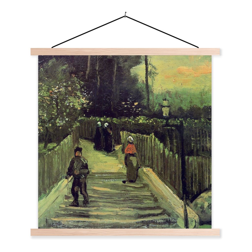 MuchoWow Textilposter Schräger Weg in Montmartre - Vincent van Gogh 40x40 cm mit holzfarbenen Rahmen - Posterleiste