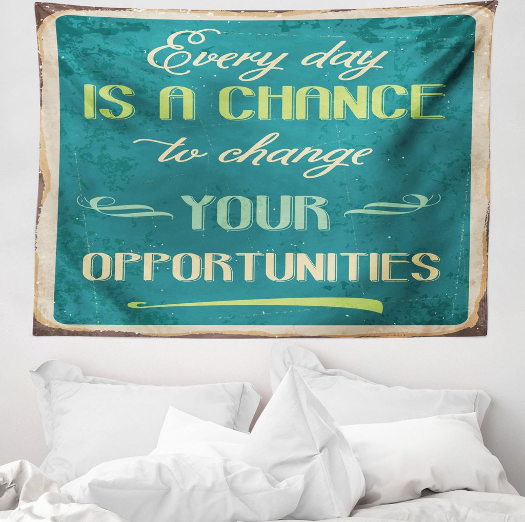 ABAKUHAUS Spruch Wandteppich, Motivation Retro Plakat aus Weiches Mikrofaser Stoff Waschbar ohne Verblassen Digitaldruck, 150 x 110 cm, Jadegrün Tan