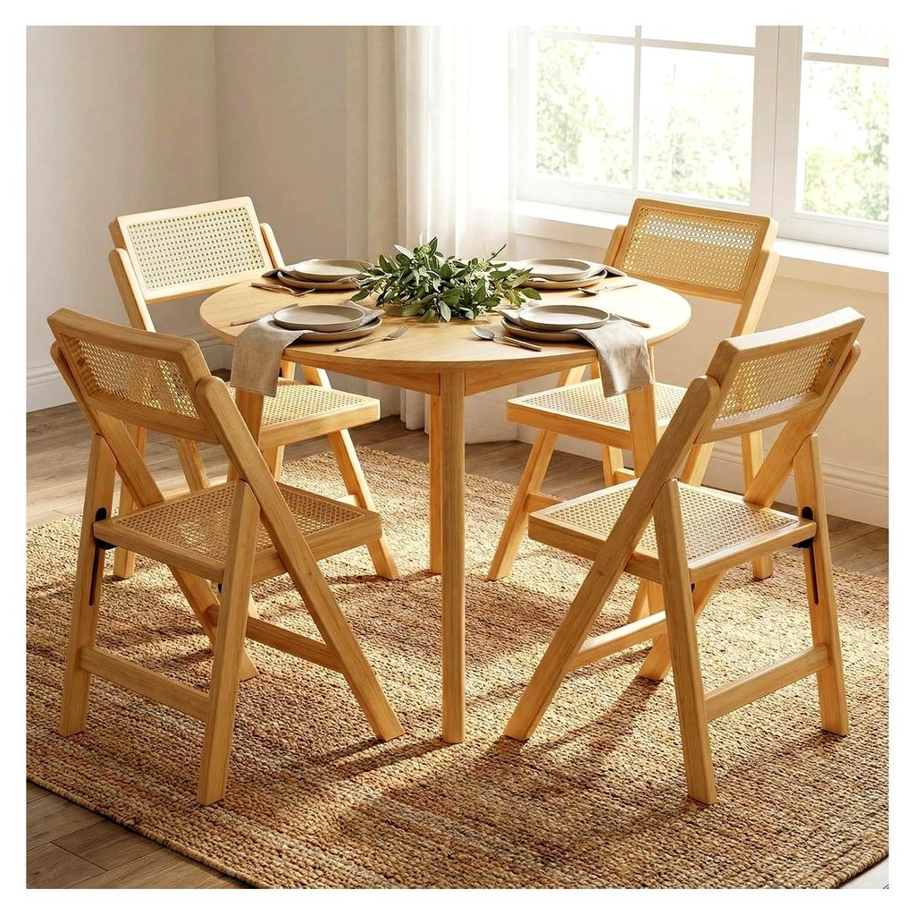 Klappstuhl aus Holz mit Rattan und Wiener Geflecht im böhmischen Stil, für Esszimmer, Camping und Balkone