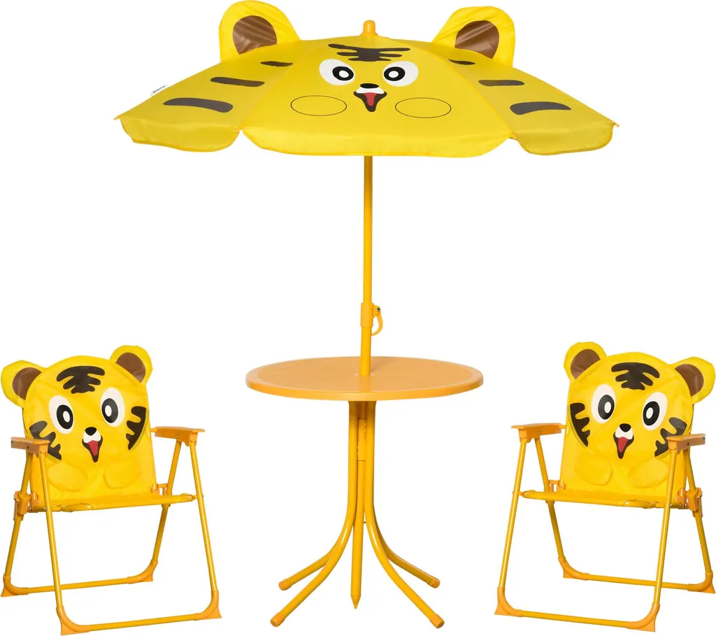 Mobilier de Jardin pour Enfant avec Table Chaises et Parasol Tigre