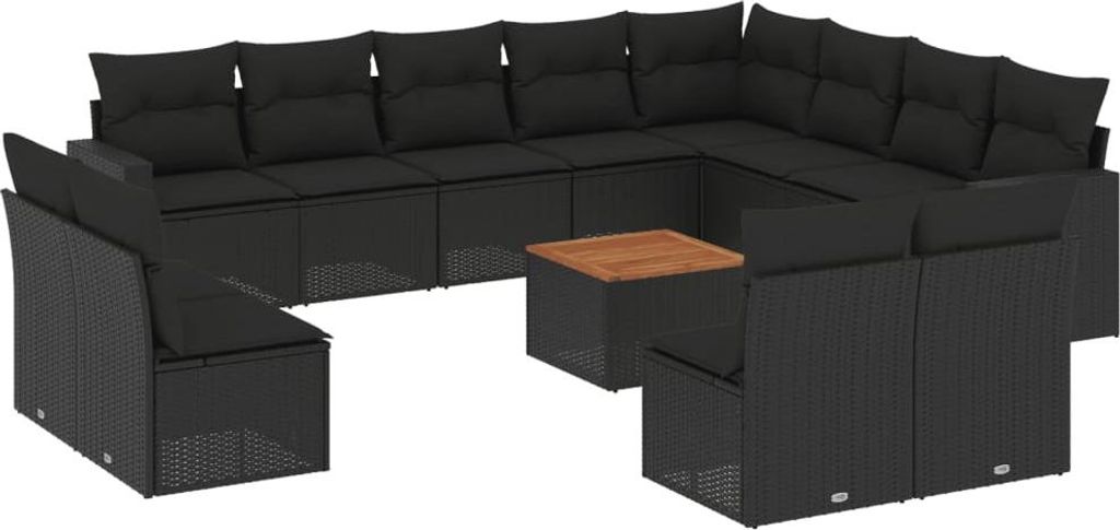 vidaXL 13-tlg. Garten-Sofagarnitur mit Kissen Schwarz Poly Rattan