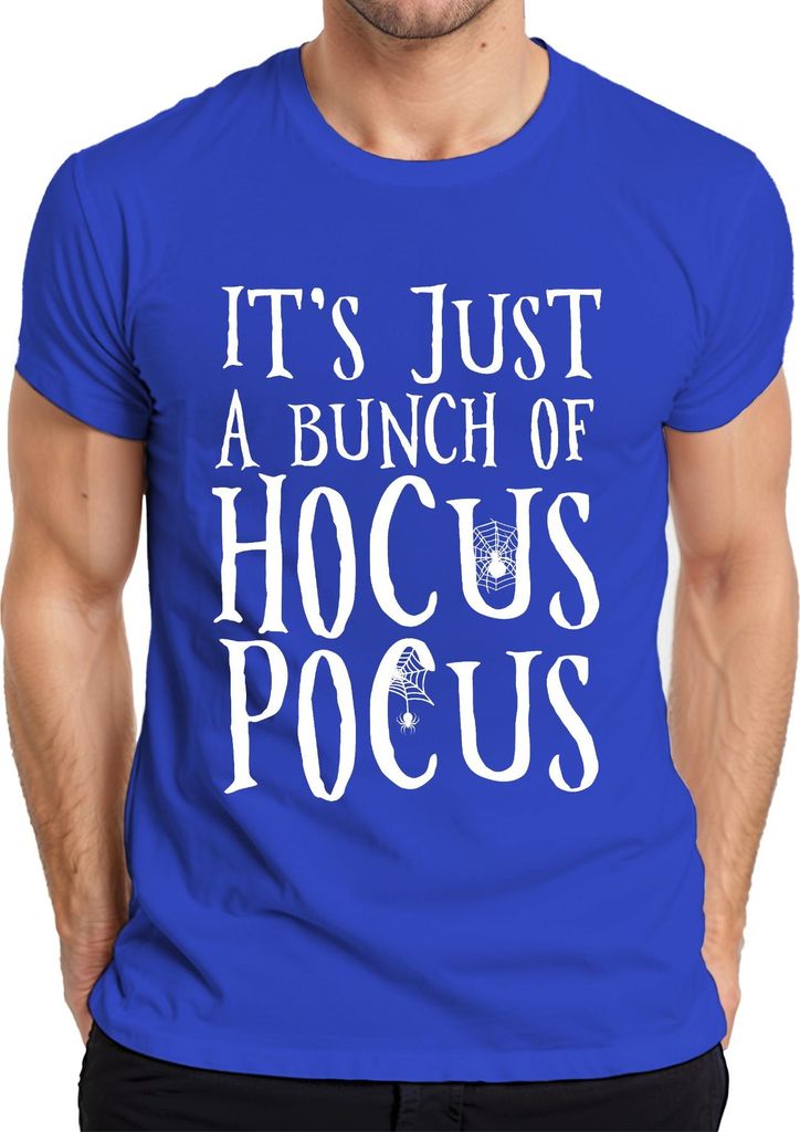 It's Just a Bunch of Hocus Pocus Halloween Hexe Spinnennetz Retro Herren T-Shirt, Blau, 3XL