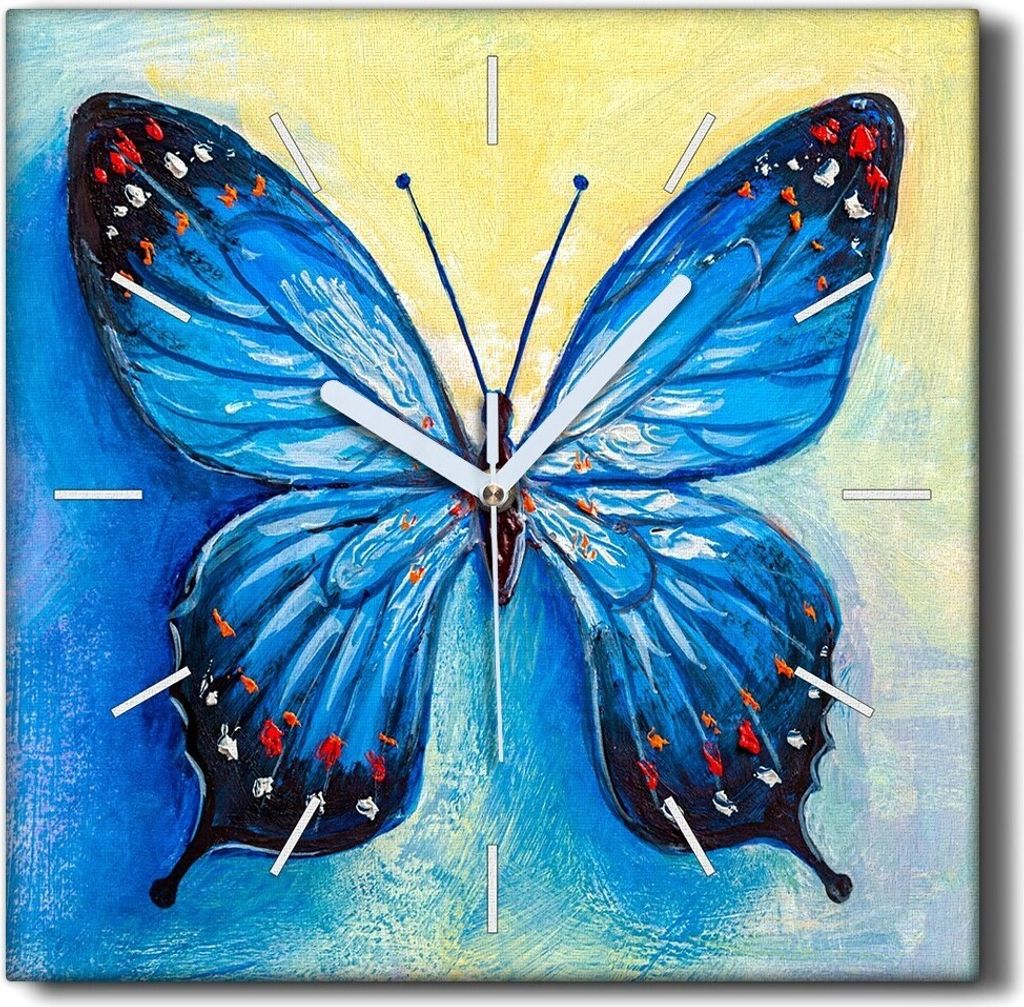 Coloray Hodiny Unikátní 30x30 cm Tiché hodiny Pro obývací pokoj a kuchyň Nástěnné hodiny Plátno Černé ručičky hodin - Hmyz motýl červ