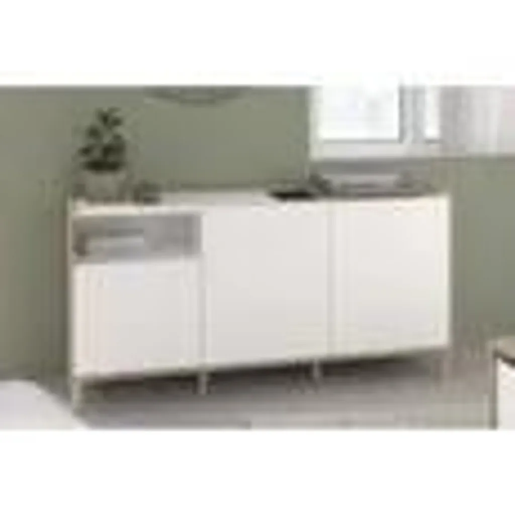 Buffet 3 Portes MORPHOS Blanc et Chêne - Meuble de Rangement Design 150cm