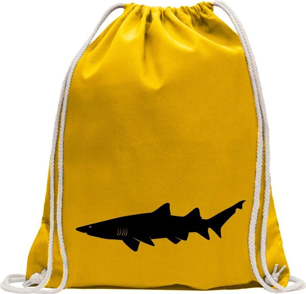Kiwistar - Turnbeutel - gelb - Hai Raubfisch Profil - Fun Rucksack Sport Beutel Gymsack Baumwolle mit Ziehgurt