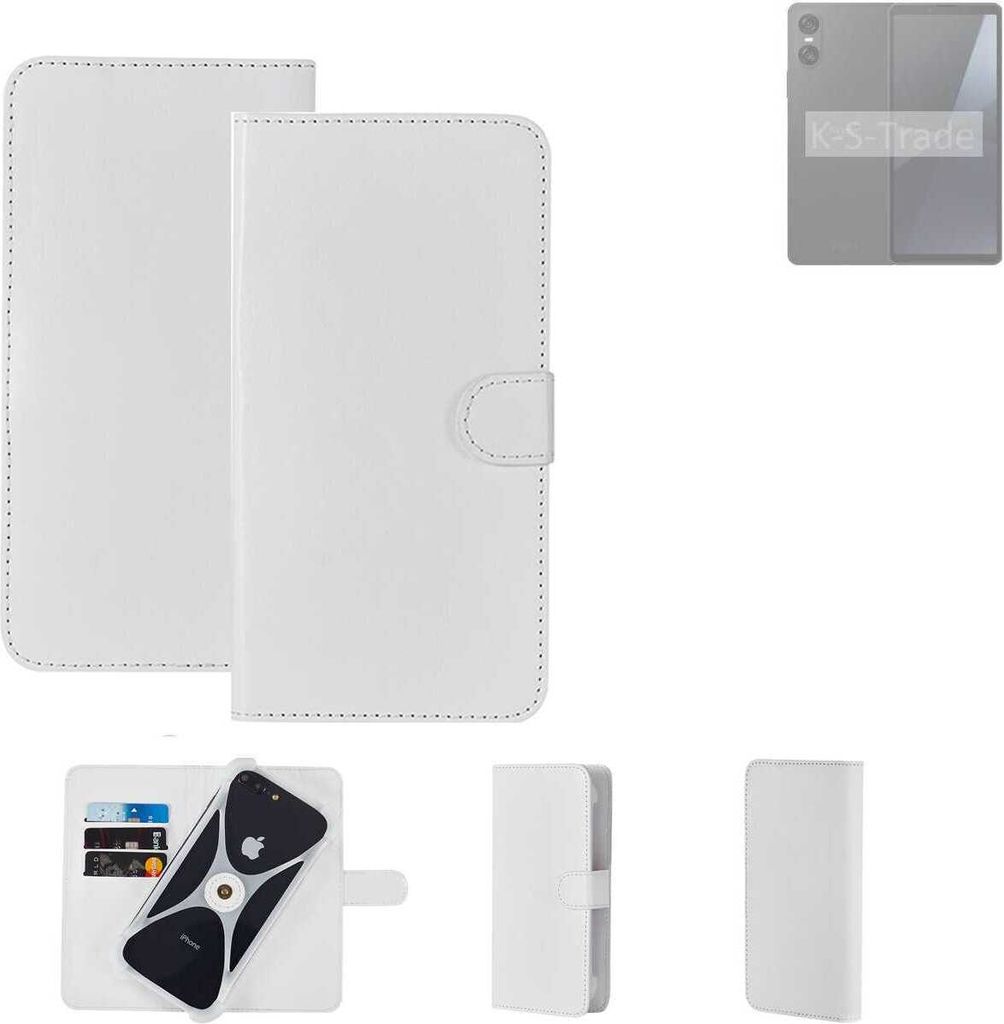 K-S-Trade Handy Hülle Schutz Hülle kompatibel mit Sony Xperia 10 VI Cover Case Bookstyle Bumper weiß 1x