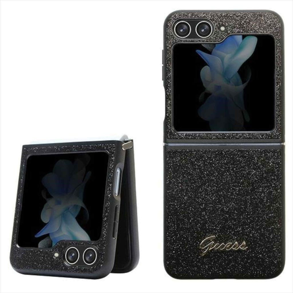 Guess Glitter Script Hlle fr Samsung Galaxy Z Flip 5 - Schwarz Handyhlle