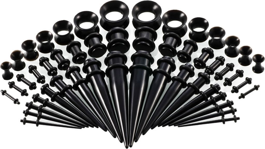 50 Stück Ohr-Expander, doppelte O-Ringe, ausgestellte Tunnel, dreiteiliger Anzug, hypoallergen, Piercing-Schmuckset, glatte Oberfläche, Acryl-Keg...