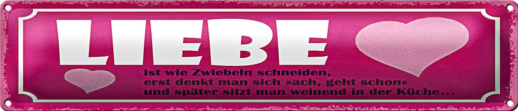 Blechschild Spruch 46x10cm Liebe ist wie Zwiebeln schneiden Dekoration