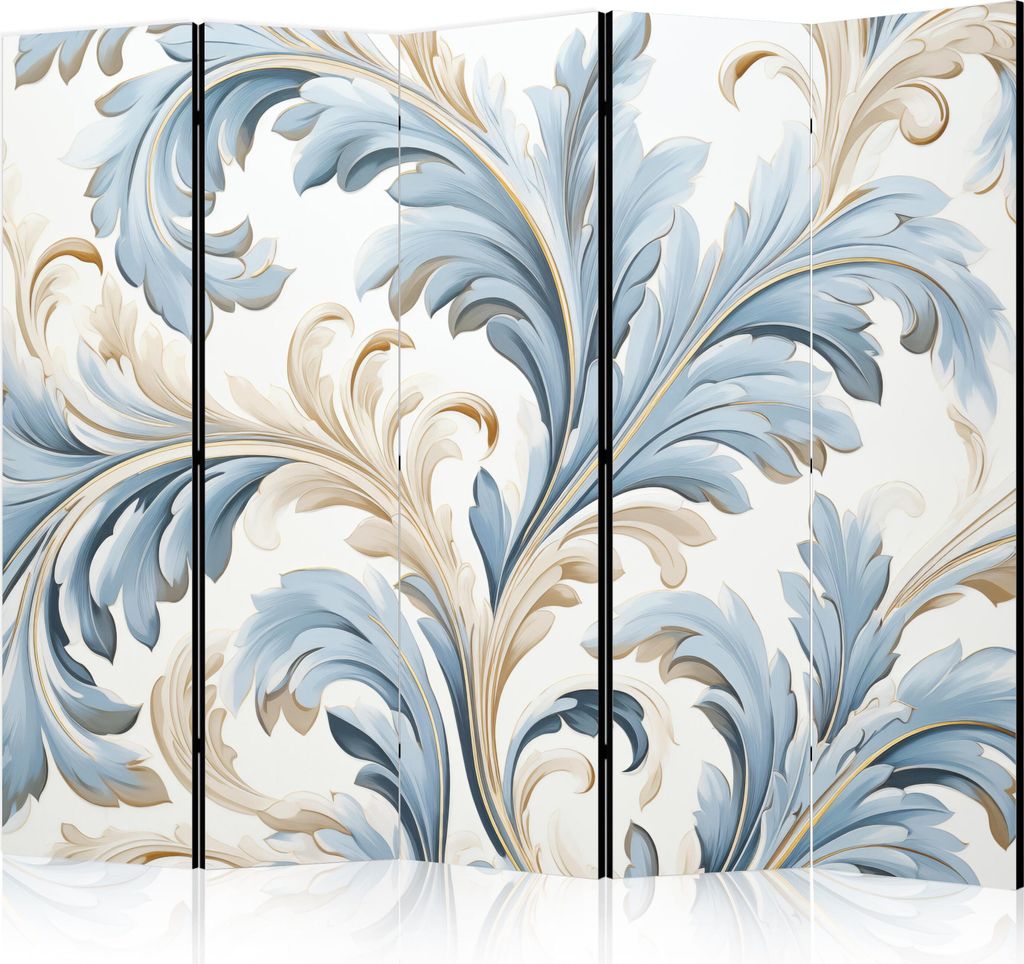 5-teiliger Doppelseitiger Vlies Paravent - Baroque Ornaments in Light Creamy Blue Colors 225x172 cm Blumen f-H-10011-z-b