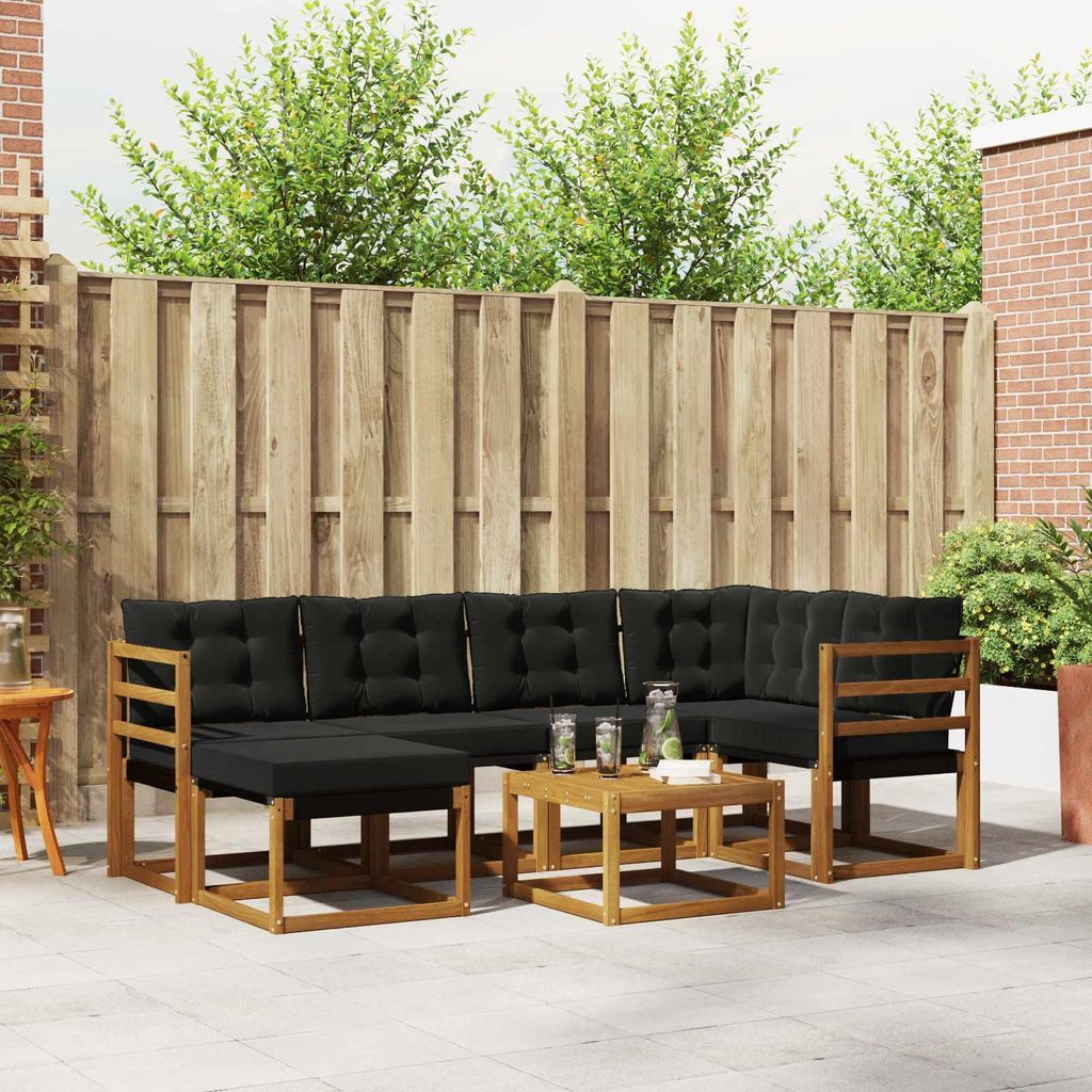 "im Sonderangebot"Outdoor-Sofagarnitur - CLORIS - Balkonmöbe/Sitzgruppe - mit Kissen 7 pcs - Moderne Design - Natürlich und Schwarz - Gartensofas...
