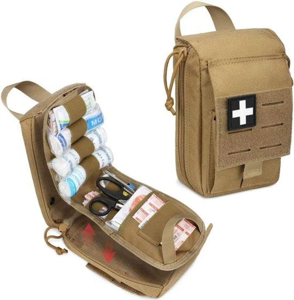Trousse médicale rouge pour randonnée et survie avec fixation MOLLE