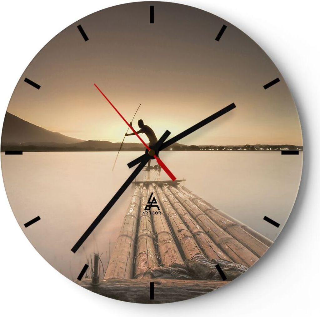 Wanduhr - Rund - Glasuhr - Floß Westen die Sonne - 40x40cm - Schleichendes Uhrwerk - Lautlos - zum Aufhängen bereit - Dekoration Modern - Wanddek...