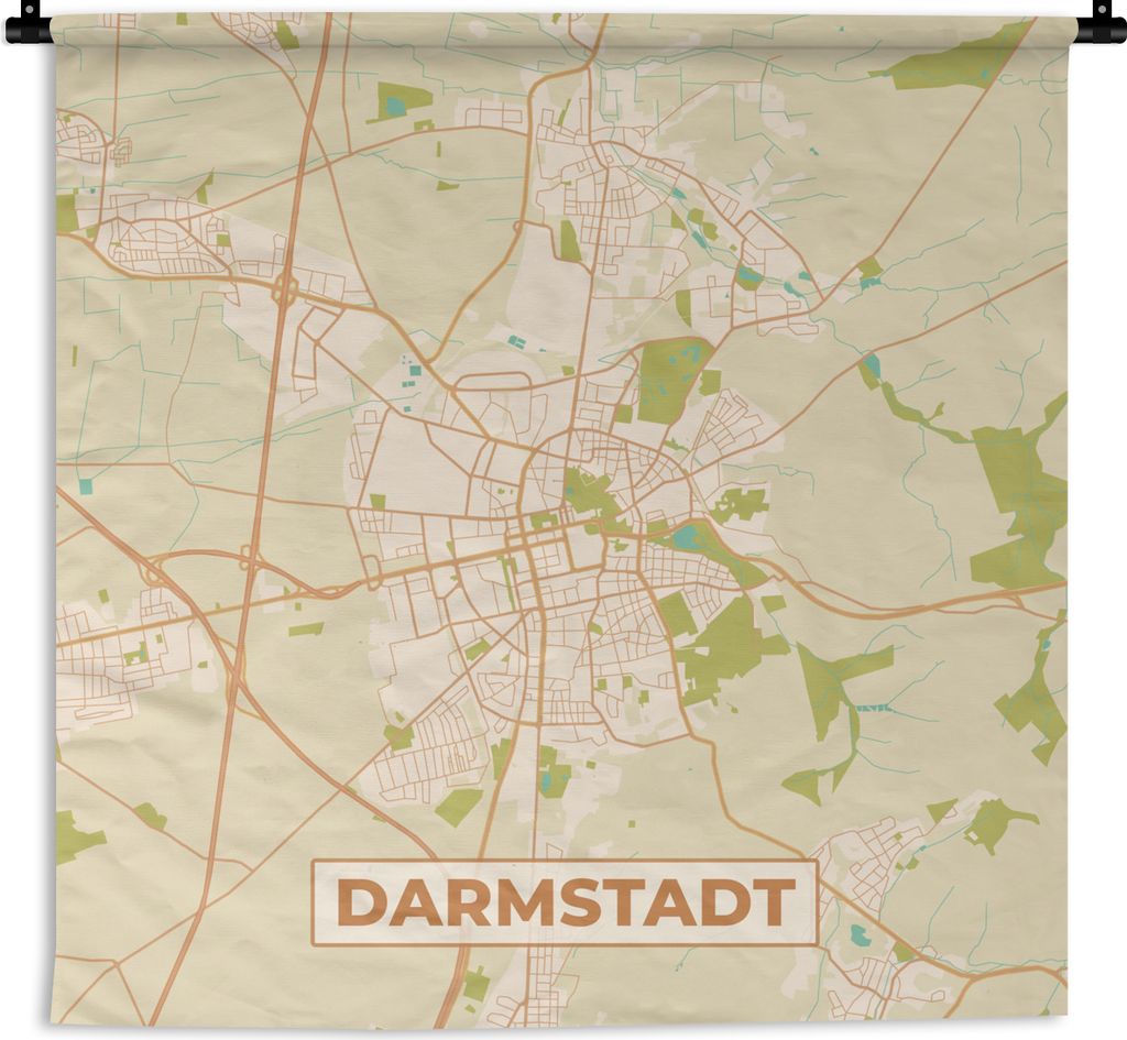 MuchoWow Wandteppich Wandbehang Darmstadt - Stadtplan - Vintage - Karte 90x90 cm Tapisserie Dekoration Wandtuch - Wandaufhänger