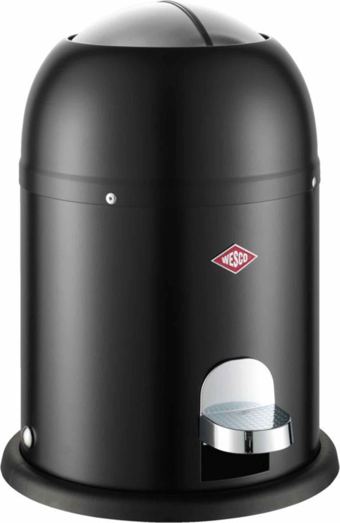 Wesco Mini Master Kosmetik-Treteimer, Abfalleimer, Mülleimer, Kosmetikeimer, Stahlblech, Schwarz Matt, 6 L, 180112-73