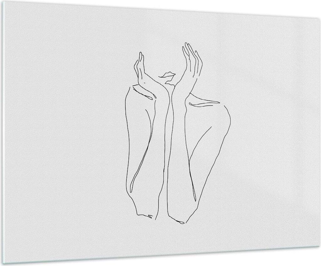 Bilder auf glas - Einteilig - Träumerei Frau Skizze - 100x70cm - Glasbilder - Wandbilder - Bilder - zum Aufhängen bereit - Wanddekoration aus Gla...