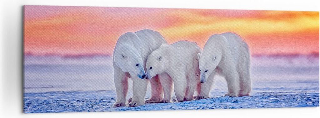 Bild auf Leinwand - Leinwandbild - Bären Winter Schnee Familie - 160x50cm - Wand Bild - Wanddeko - Leinwanddruck - Bilder - Kunstdruck - Wanddekor...