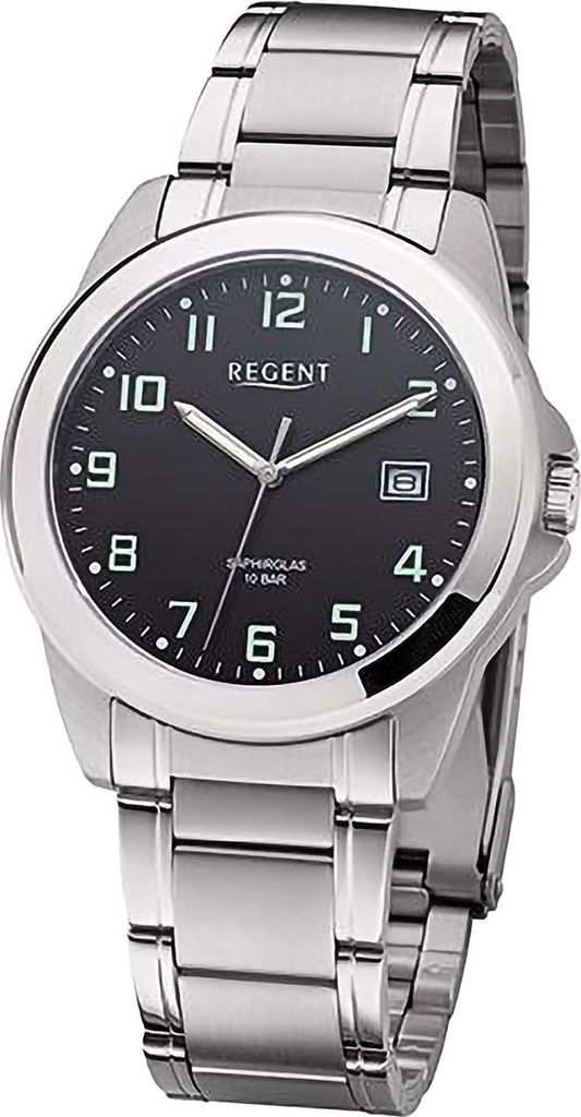 REGENT F-1283 Herrenuhr Edelstahl Saphirglas 40 mm 10 BAR Schwarz