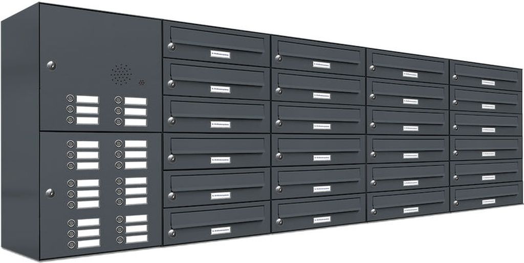 24er Briefkasten Anlage Aufputz - Wandmontage RAL 7016 Anthrazit Klingel