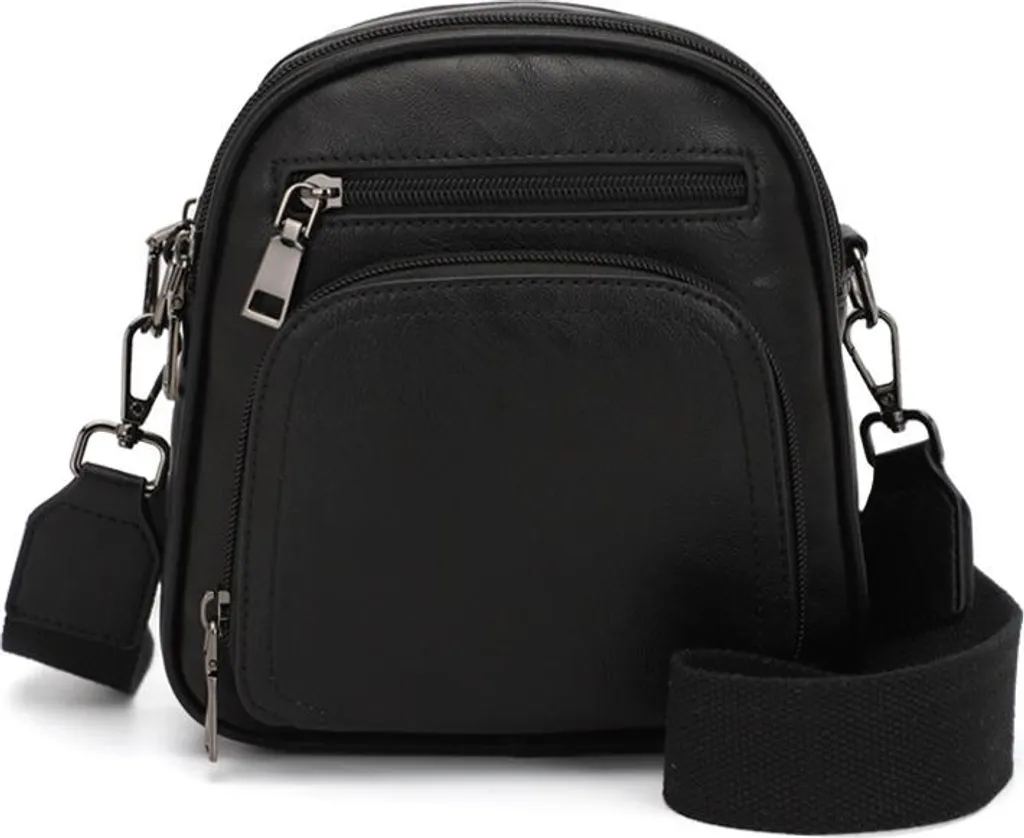 Sac bandoulière compact en cuir noir INF avec finitions dorées élégantes