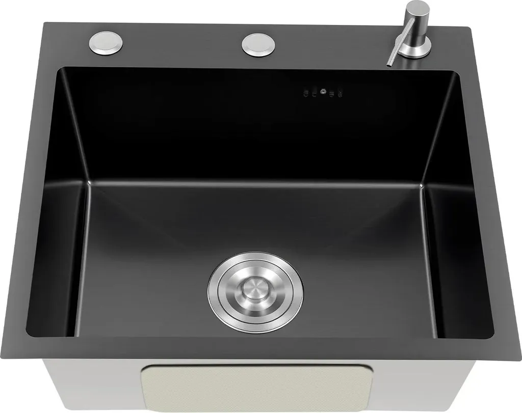 Bac d'évier rectangulaire inox noir 50cm avec robinetterie et évacuation