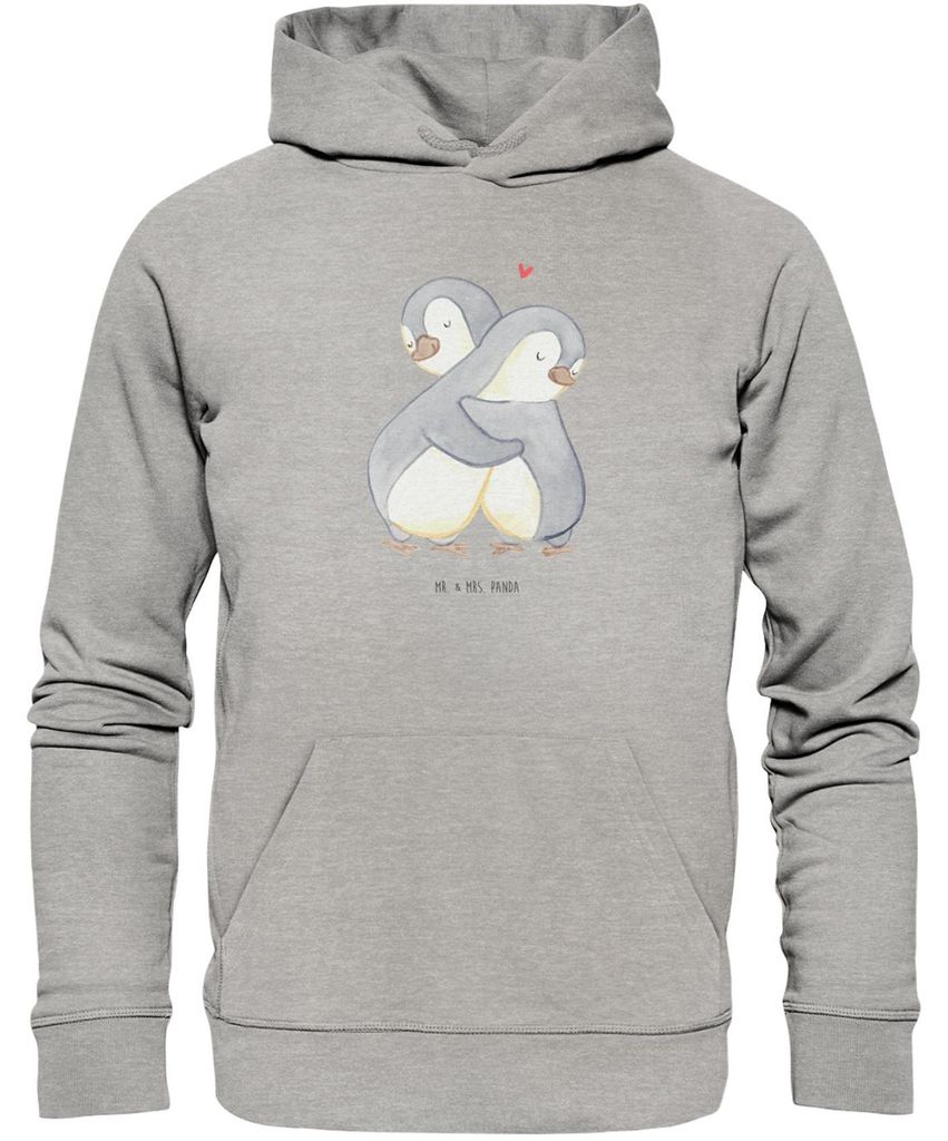 Mr. & Mrs. Panda Kuschelhoodie Pinguine Kuscheln Größe L - Heather Grey - Geschenk, für Männer, Freundin, Valentinstag, Sweatshirt, Hochzeitsta...