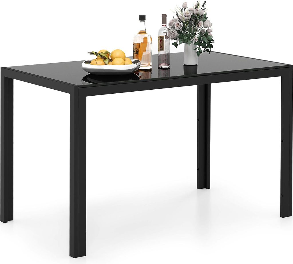 COSTWAY Esstisch Glas, Küchentisch für 4 Personen, Esszimmertisch mit Metallrahmen, quadratischer Tisch Küchenmöbel für Esszimmer, Wohnzimmer,...