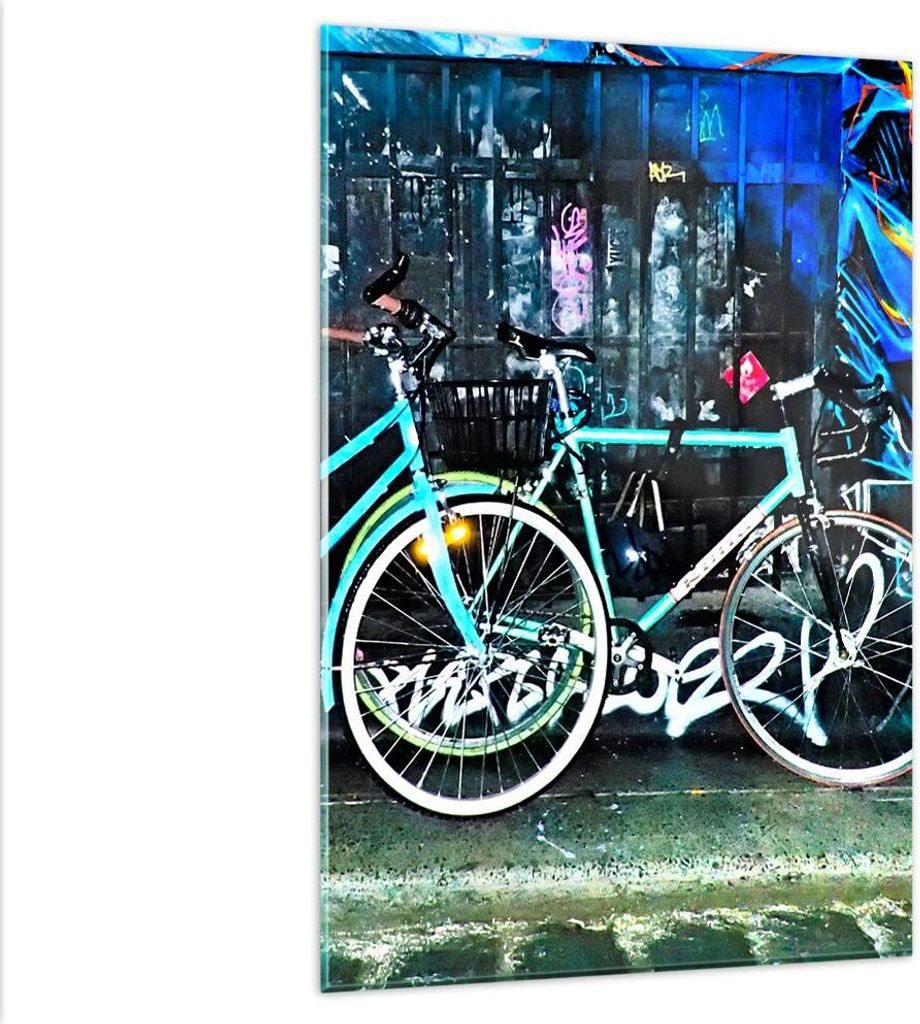 Bilder auf glas - Einteilig - Fahrräder Graffiti Straße Wand - 80x120cm - Glasbilder - Wandbilder - Bilder - Wanddekoration aus Glas - Glas Bilde...