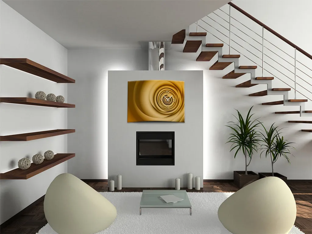 Horloge murale pour salon moderne XXL 50x70 cm 3D orange marron Dixtime