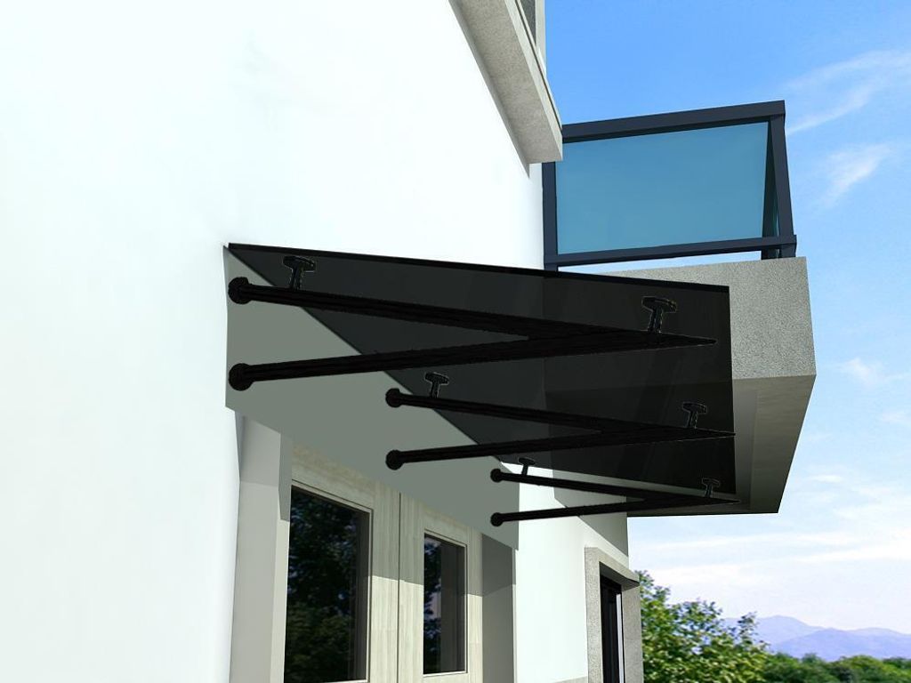 BuyLando (3V) 250x90 cm Grauglas Glasvordach inkl. Edelstahlhalter in Schwarz