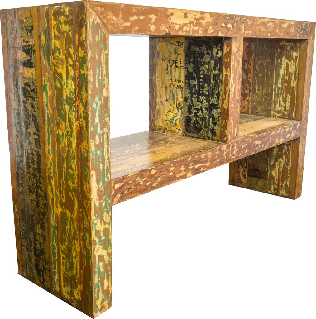 Kleine Kommode, Bücherregal, Offenes Sideboard, Fernsehtisch, Vintage Look mit Verzierungen - Modell 13, Gelb, Holz, 85*130*40 cm, Kommoden & Side...