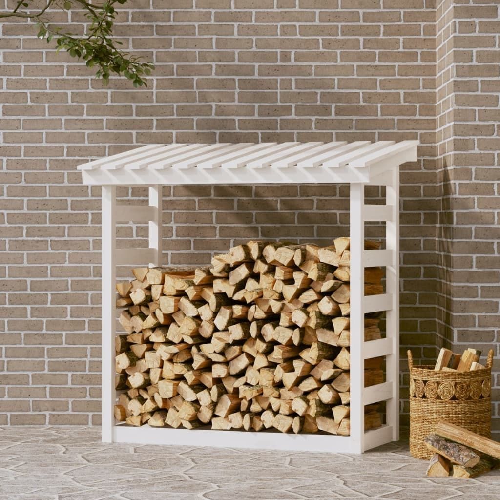 "SALE 2026"Feuerholzregal - elegantes Design - Feuerholzregal/Kaminholzregal - Weiß 108x64,5x110cm Massivholz Kiefer DE770357 - Kaminholzregale