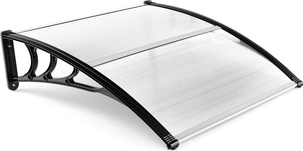 GOPLUS Vordach für Haustür, 102 × 99 cm Überdachung aus Aluminium & Polycarbonat, Haustürdach Pultvordach, 102cm lang, Schwarz