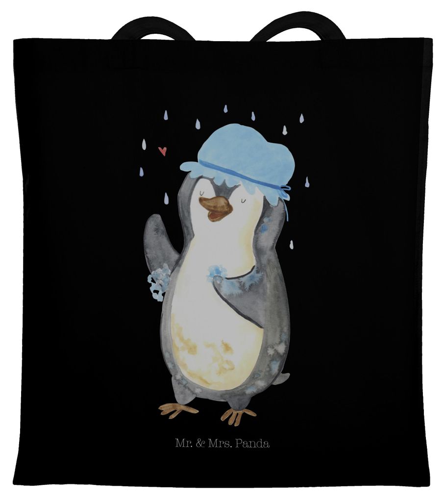 Mr. & Mrs. Panda Einkaufstasche Pinguin Duschen - Schwarz - Geschenk, Dusche, Duschkonzert, Tasche, Laptoptasche, Shopping, totebag, Beutel, Singen...