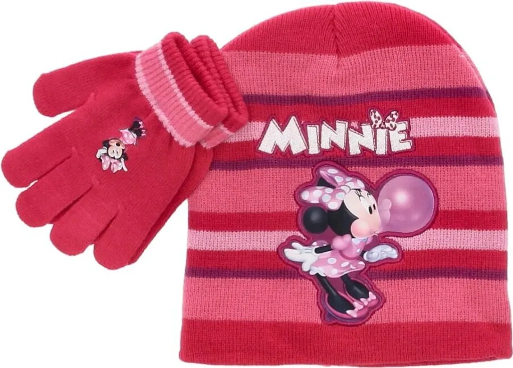 Set invernale Minnie Mouse con cappello e guanti per bambini rosa scuro