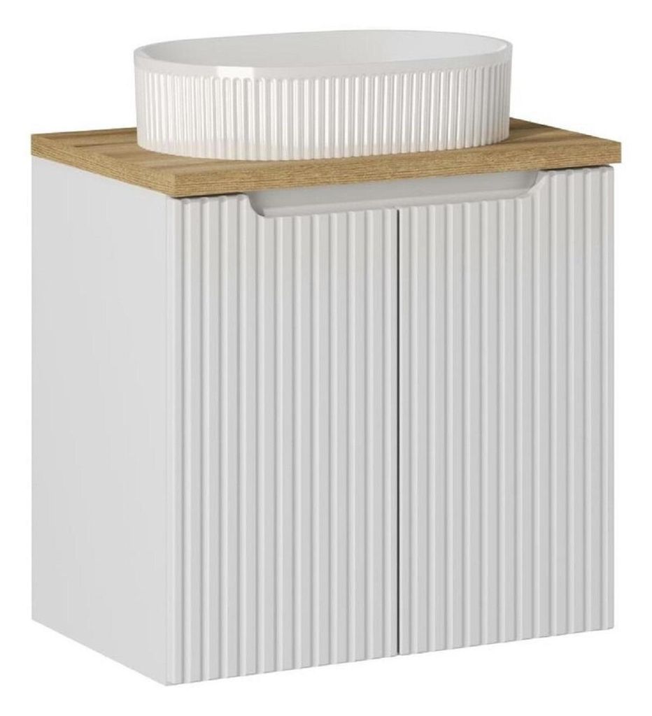 Badmöbel-Set - Aufsatzwaschbecken & Unterschrank 60 cm, 2 Türen Mit Arbeitsplatte 60 cm , Nova White N - WeißMatt / Evoke Eiche