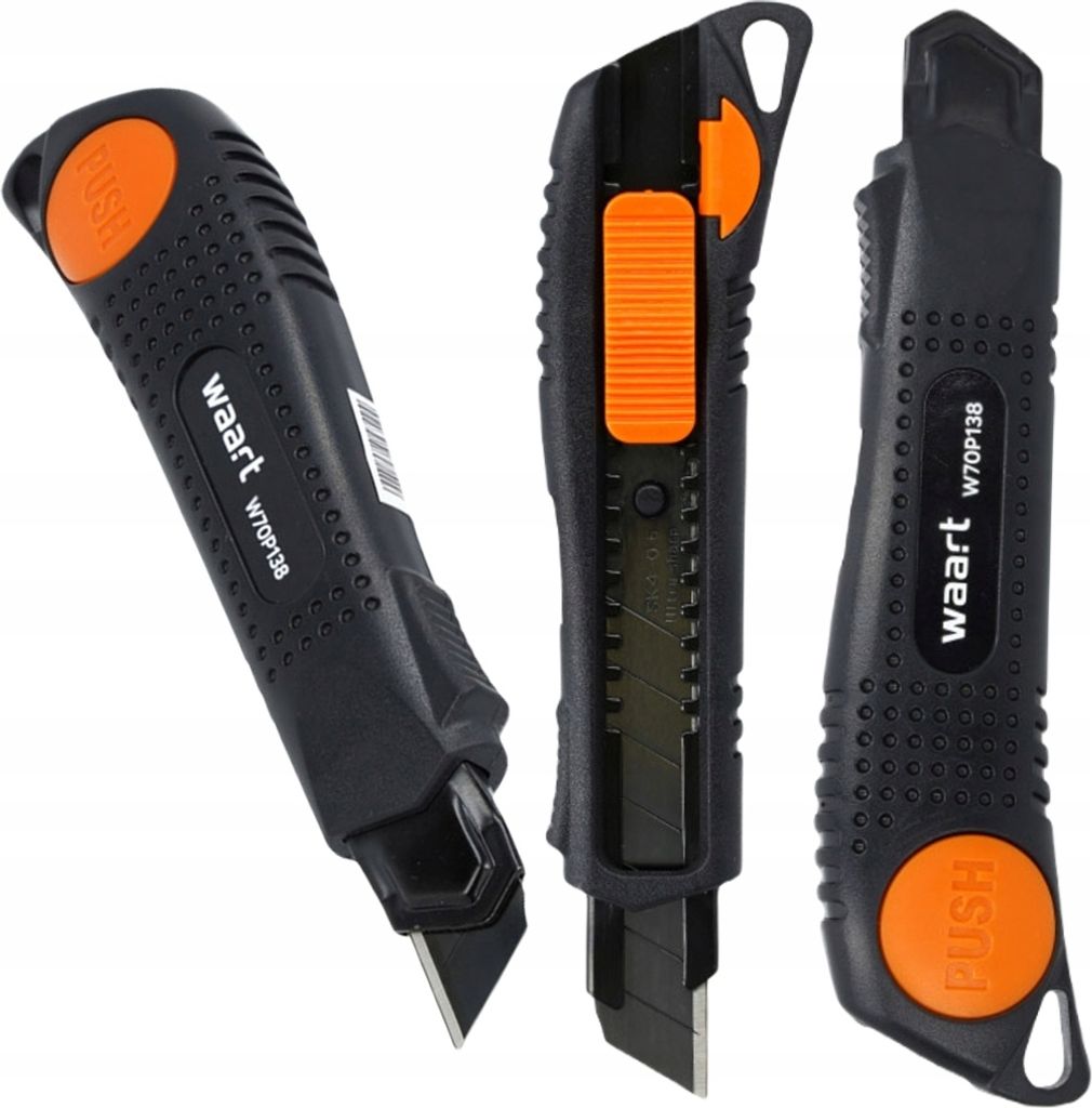 Nurzipper-Teppichmesser mit 18 mm gebrochener Klinge, Schwarz, ausziehbare SK4-Klinge.