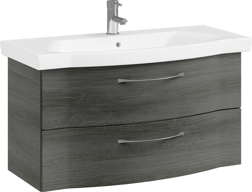 Bad Waschtisch mit Waschbecken, 97cm, in Graphit Struktur quer Nb. SOLINGEN-66, B/H/T ca. 97/49/51,5 cm