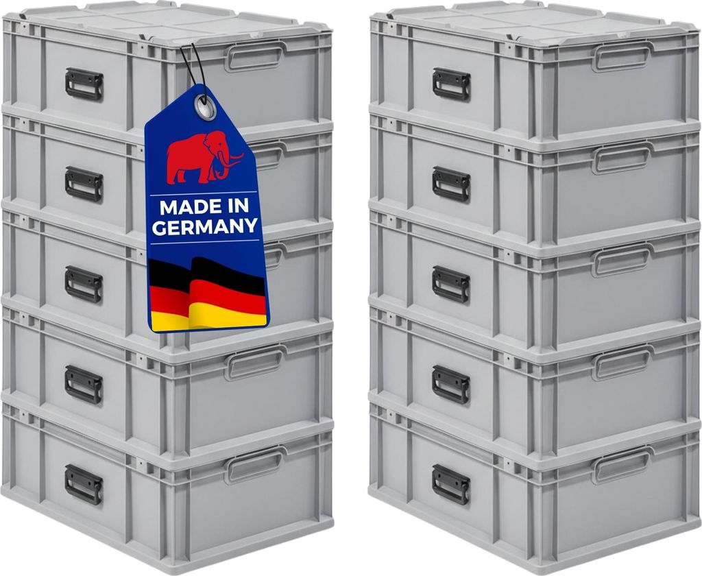 SuperSparSet 10x Eurobox NextGen Portable Germany | HxBxT 23,5x40x60cm | 44 Liter | Grau | Eurobehälter, Transportbox, Transportbehälter, Stapelb...
