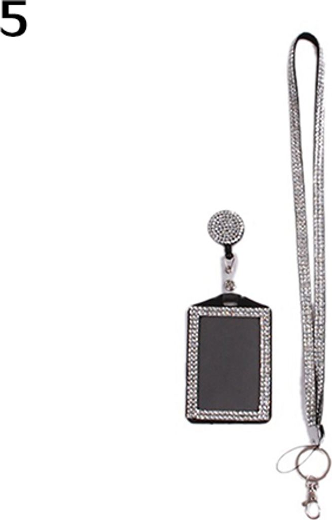 Strass Neck Bling Lanyard Einziehbare ID Badge Reel Handy Schlüsselhalter Schwarz