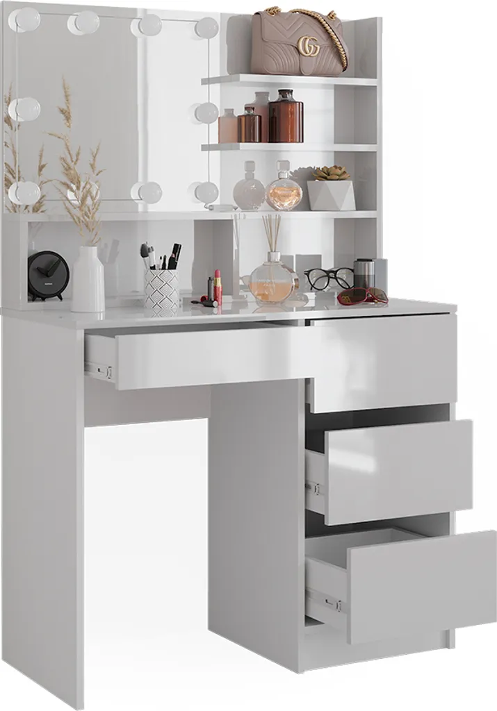 Coiffeuse avec miroir et éclairage LED intégré Vicco Sherry 90cm design chic